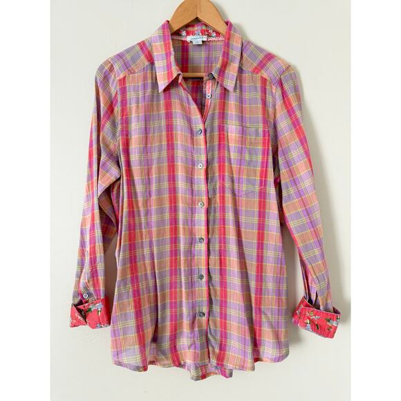 Sundance Catalog Tops - Sundance Catalog Plaid Buttondown Women's Top Shirt Pink Flip Cup M Cotton